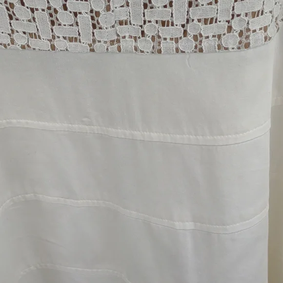 Anne Klein Sleeveless Lace Overlay Cotton Blend Tiered Skirt Tan & White Dress - Picture 5 of 11